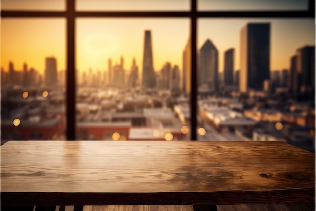 Lege houten tafel voor onscherpe achtergrond