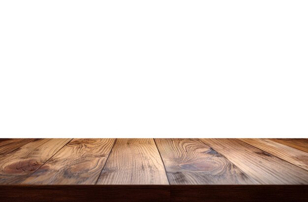 Foto lege houten tafel voor productplacement of montage met witte achtergrond foto van hoge kwaliteit