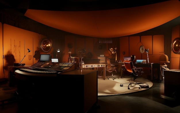 Foto lege hypermoderne muziekstudio met grote luidsprekers