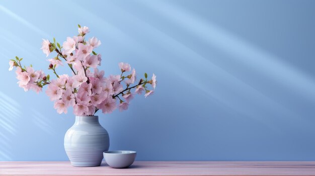 Lege kamer en vaas met planten op de vloer met kopieerruimte