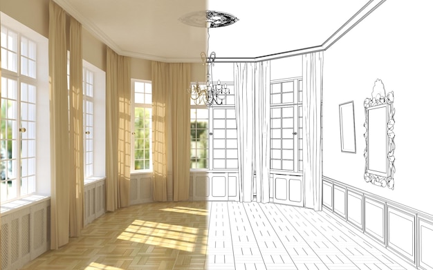 lege kamer interieur visualisatie 3D illustratie cg render