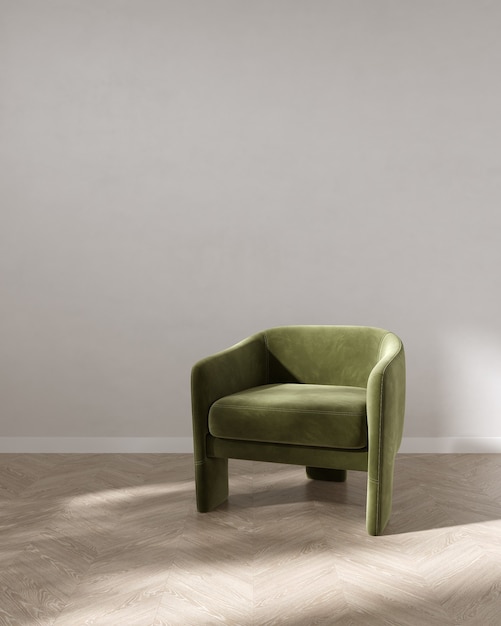 Lege kamer met groene fauteuil interieur achtergrond 3D-rendering