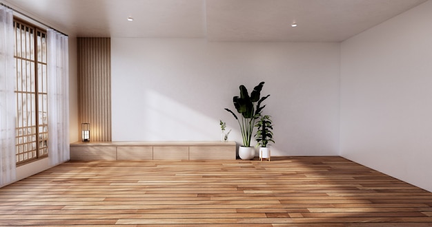 Lege kamer, witte kamer, schone moderne kamer, Japanse stijl. 3D-rendering