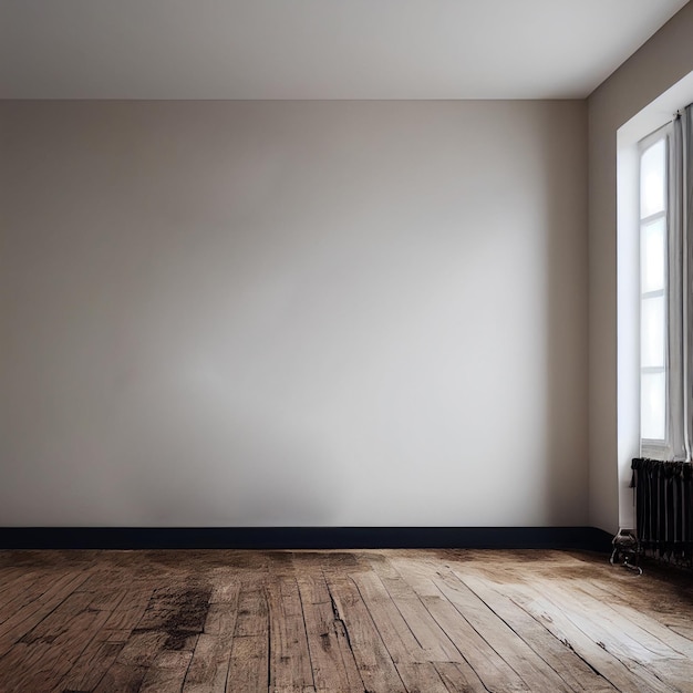Foto lege kamermuur met houten parketvloervenster wit en grijs kamerkleur appartementsmeubilair