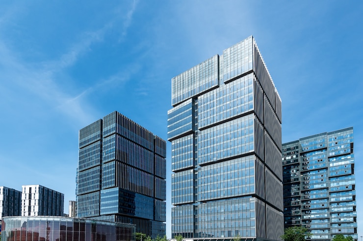 Foto lege kantoorgebouwen in een financieel centrum