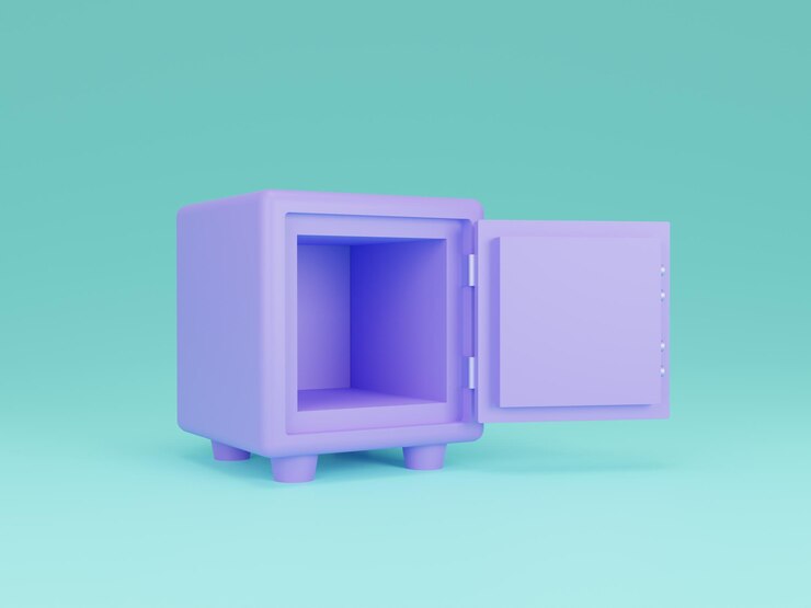 lege kluis op blauwe pastel achtergrond 3d illustratie