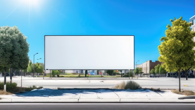 Foto lege lege witte panoramische banner of billboard voor advertentie gemonteerd op stadsstraat op zonnig