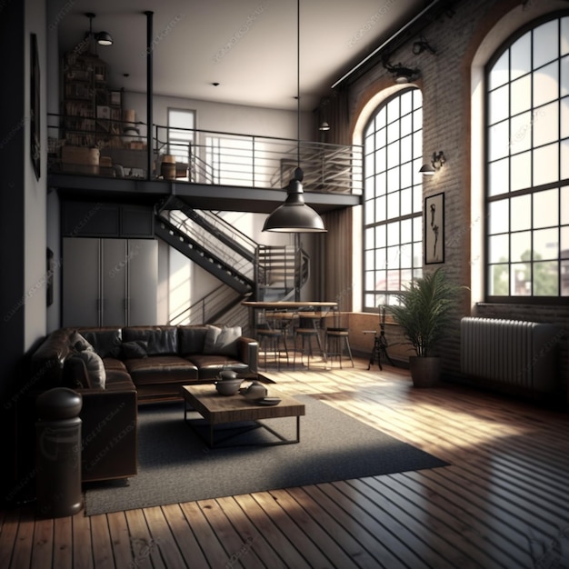 Lege loft appartement industriële stijl Ai generatief