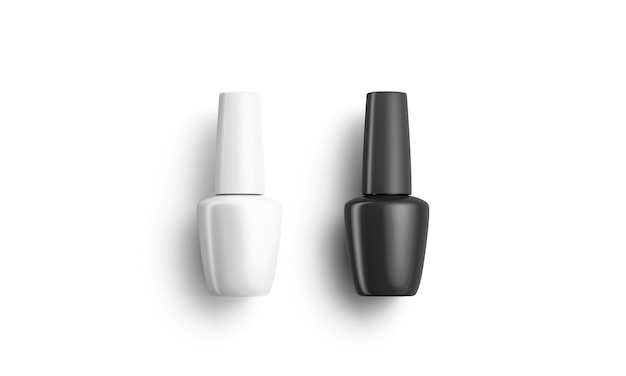 Lege mat zwart-witte nagellak fles liegen, 3D-rendering. Lege vernispolijstmachine, bovenaanzicht. Doorzichtige fles met correctiemateriaal voor manicure.