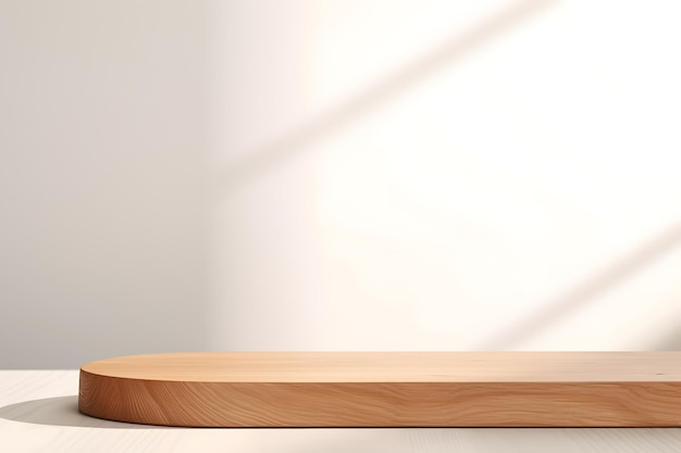 Lege minimale natuurlijke houten tafel toonbank mooie houtnerf in zonlicht schaduw op wit