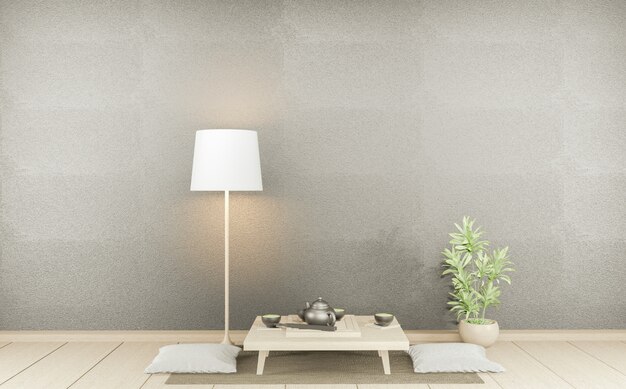 Lege minimalistische moderne zen woonkamer met houten vloer en decor Japanse stijl. 3d-rendering