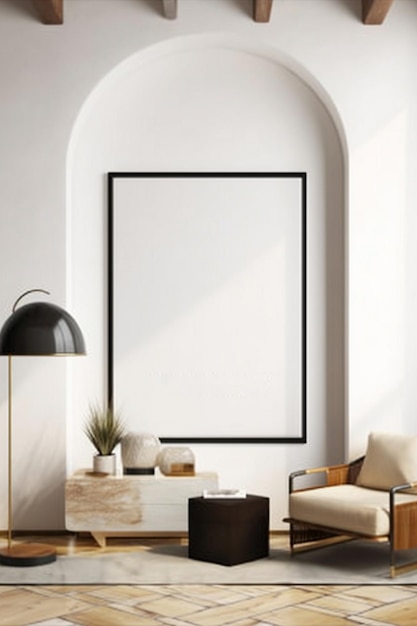 Lege mockup verlichte wissellijst in de woonkamer interieur achtergrond canvas mockup