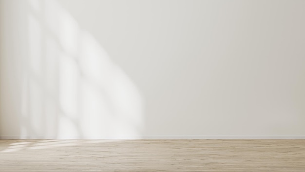 lege muur mock up lege kamer met witte muur met zonlicht en schaduwen houten vloer 3d illustratie