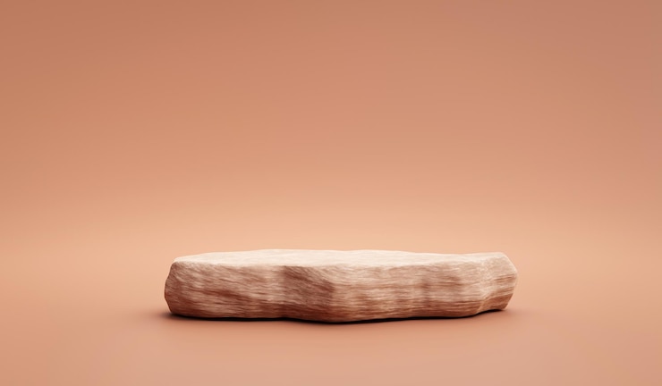 Foto lege natuurlijke bruine stenen product display 3d-achtergrond of lege cosmetische podium platform podium en abstracte marmeren rots showcase staan op reclame natuur achtergrond met tropische zomer sokkel.