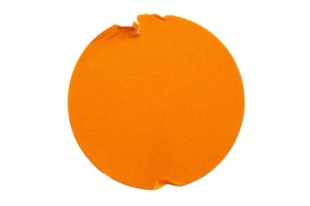 Foto lege oranje ronde zelfklevende papieren sticker label geïsoleerd op een witte achtergrond