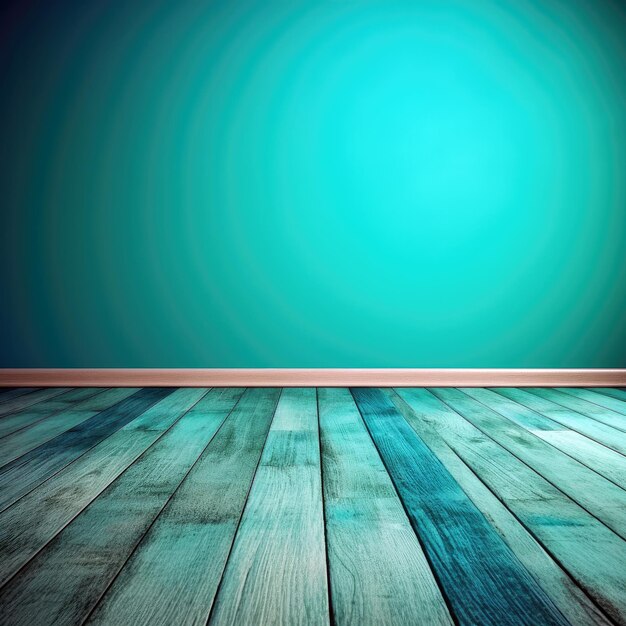 Lege ruimte met turquoise houten vloer en turquoise kleurenmuur