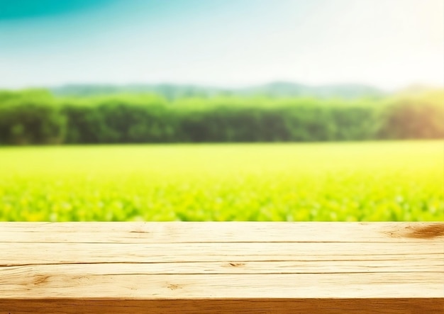 Lege rustieke houten tafel met boerderij achtergrond blanco plek voor product