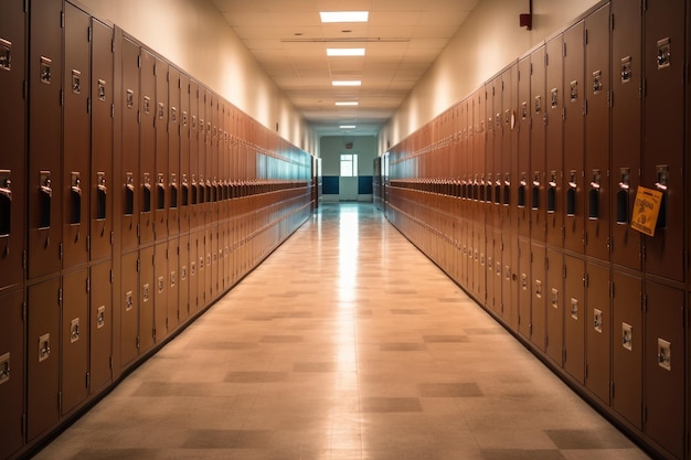 Foto lege schoolgangen gevuld met lockers ai gegenereerd