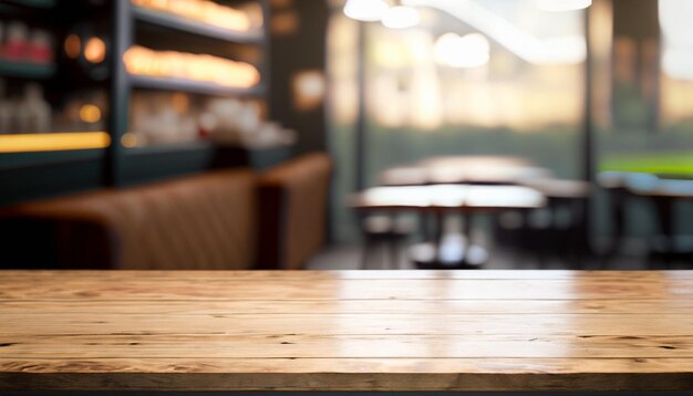 Foto lege tafel blauwe achtergrond koffiewinkel voor het weergeven van producten