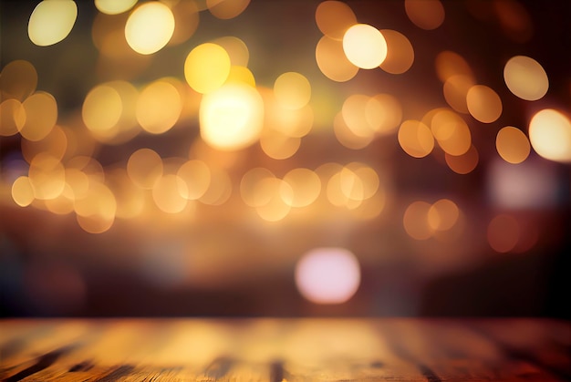 Lege tafel met een intreepupil bokeh achtergrond van gouden lichten