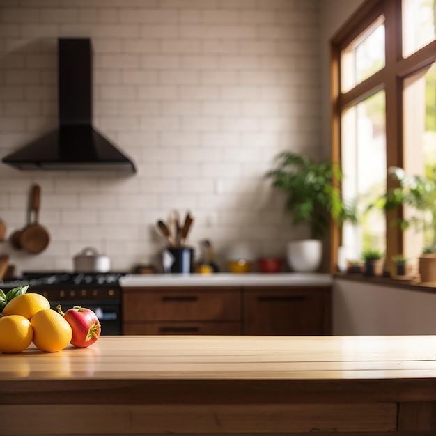 lege tafel wazig moderne keuken achtergrond