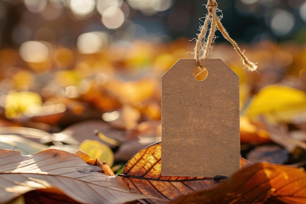 lege tag mockup op een herfst achtergrond