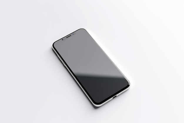 lege telefoon met zwart scherm op een effen witte achtergrond