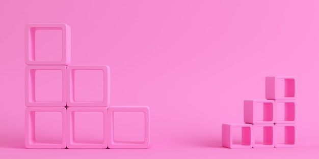 Lege vierkante planken op heldere roze achtergrond in