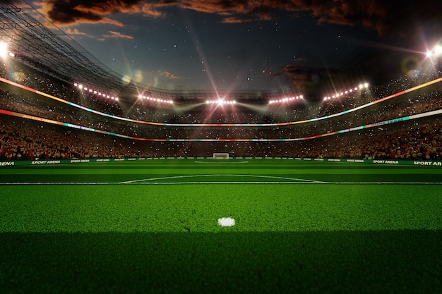 lege voetbalstadion 's nachts 3d render