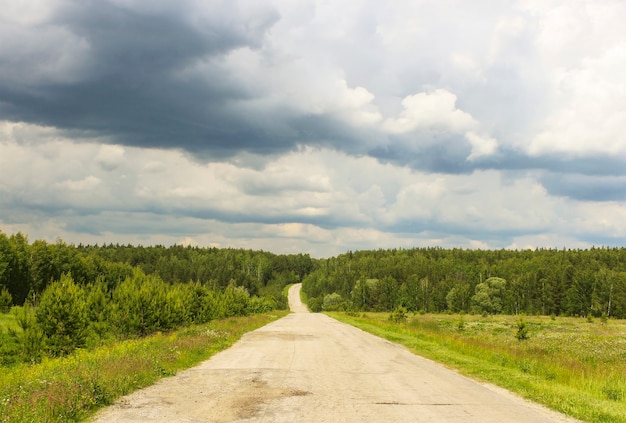 Foto lege weg door de bossen en ravijnen bij bewolkt weer