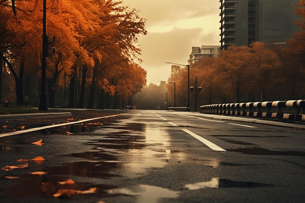 Foto lege weg in de stad in de herfst
