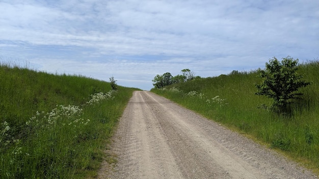 lege weg te midden van het veld tegen de hemel