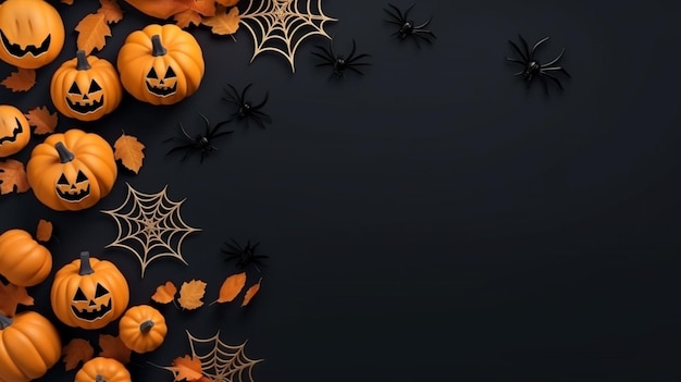 Lege witte halloween-kaart met pompoenen en spinnen Poster uitnodiging mockup halloween skelet