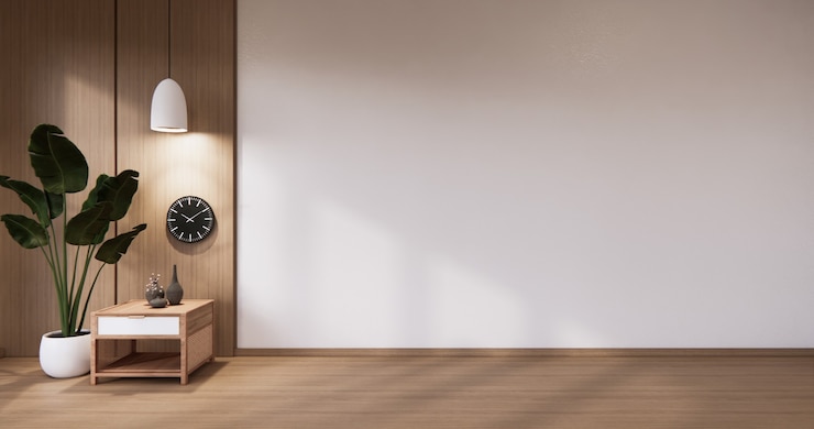 Foto lege witte houten muur op houten vloer interieur