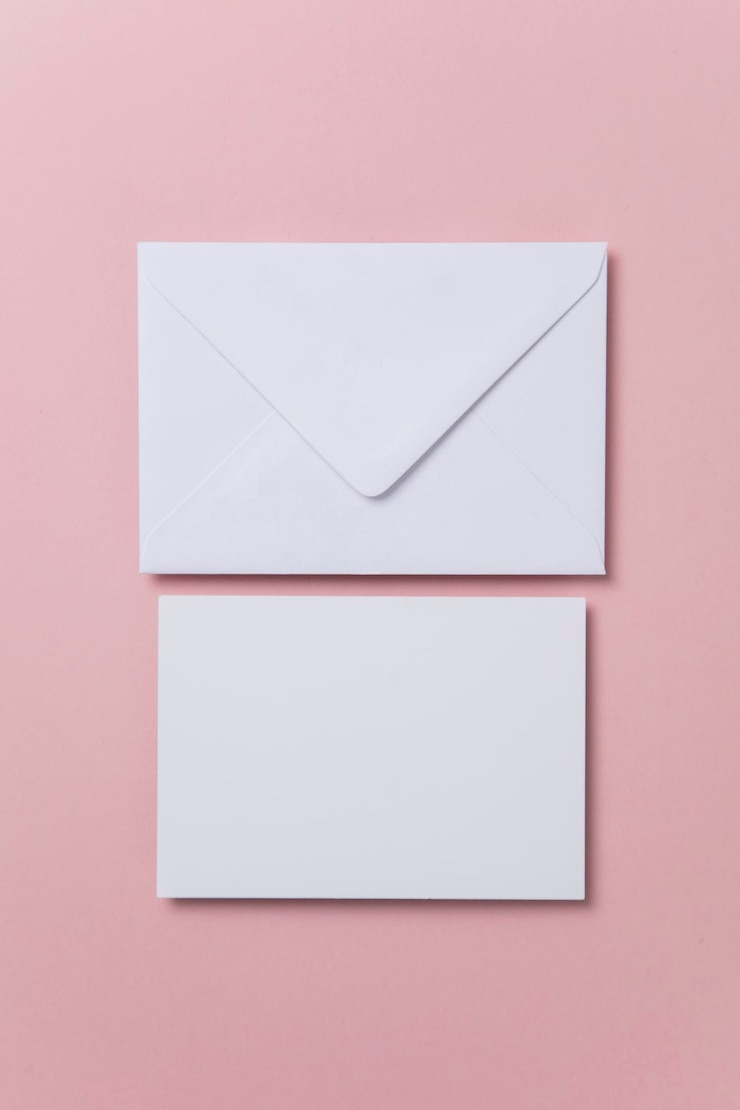 Foto lege witte kaart met papieren envelopsjabloon mock-up