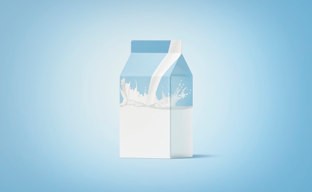 Lege witte kleine kartonnen pak melk splash op blauw