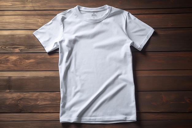 Lege witte oversized t-shirt op een houten oppervlak Template Mockup Generative aixA