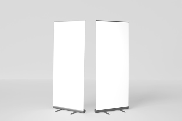 Lege witte roll-up banner display mockup, geïsoleerd, 3D-rendering