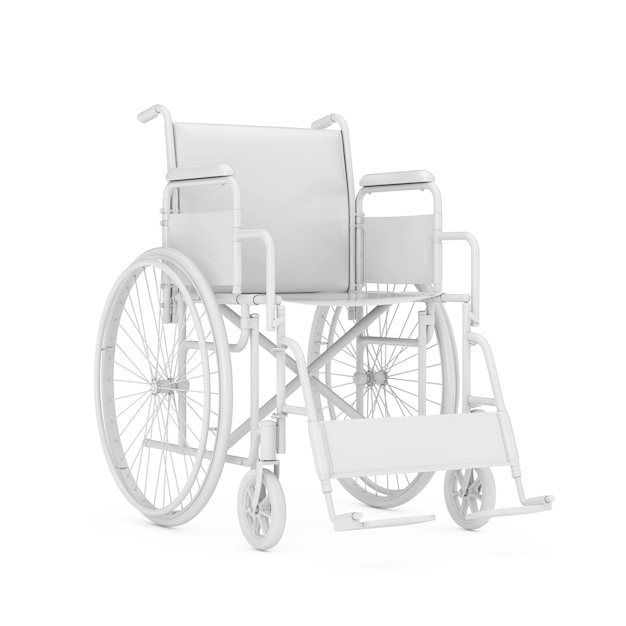 Lege witte rolstoel in Clay Style op een witte achtergrond. 3D-rendering