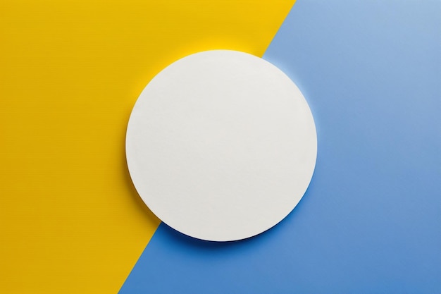Lege witte ronde lay-out op blauwe en gele achtergrond AI gegenereerd
