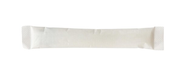 Lege witte stok zakje suiker pakket geïsoleerd op een witte achtergrond