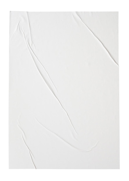 Foto lege witte verfrommeld en gevouwen papier sticker of poster textuur geïsoleerd op een witte achtergrond