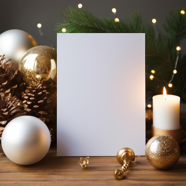 Lege witte wenskaart mockup mooie achtergrond ingericht voor kerstmis