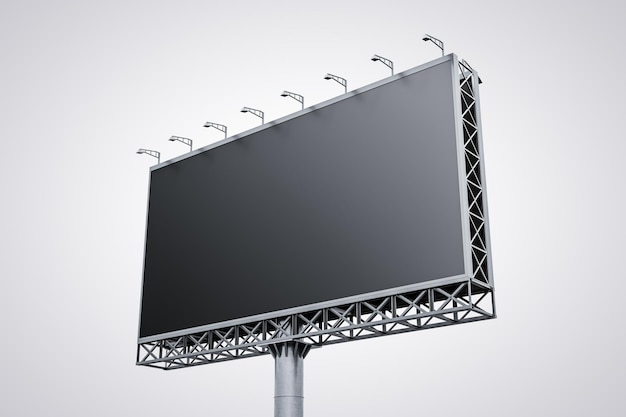 Lege zwarte billboard geïsoleerd op witte achtergrond perspectief weergave Mockup 3D-rendering