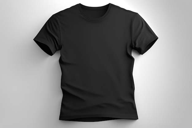 Lege zwarte t-shirt mockup op grijze achtergrond voorzijde zijaanzicht Sjabloon voor ontwerp Mannen t-shirt geïsoleerd op grijze muur Afbeelding is AI gegenereerd