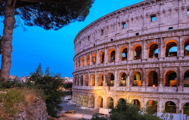 The legendary coliseum at night rome italy