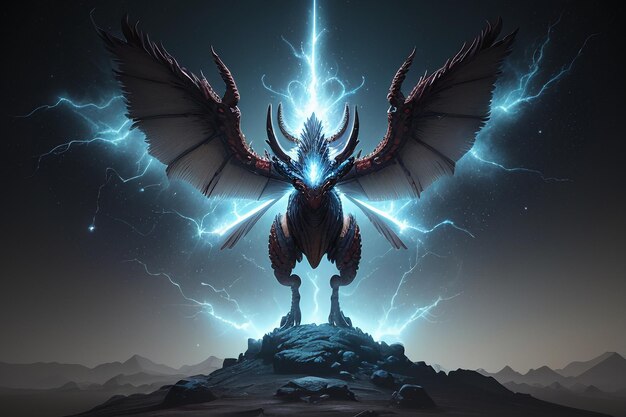 Legendary dragon illustration background wallpaper Pegasus monster design with lightning wings