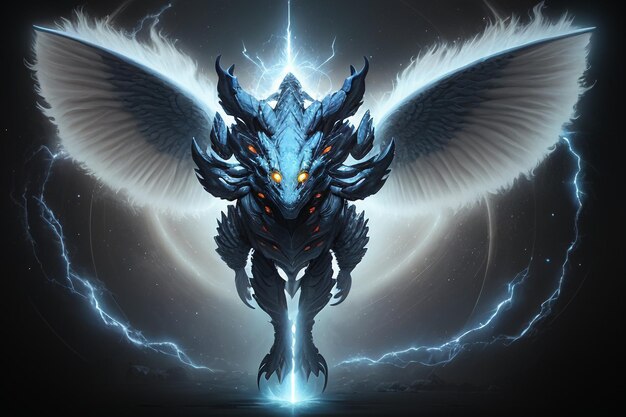 Legendary dragon illustration background wallpaper Pegasus monster design with lightning wings