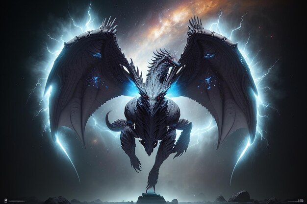 Legendary dragon illustration background wallpaper pegasus monster design with lightning wings