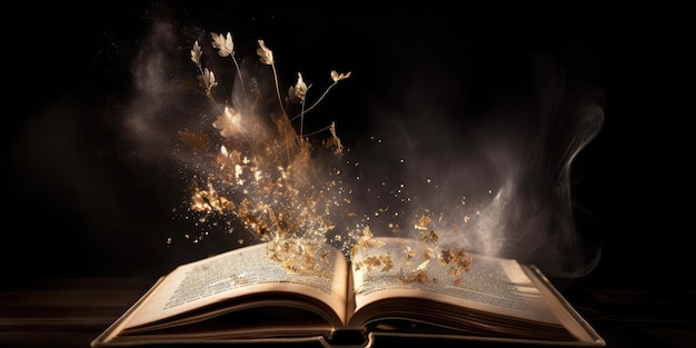 伝説の魔法の本または聖書の冒頭に、妖精の飛行粒子が含まれています